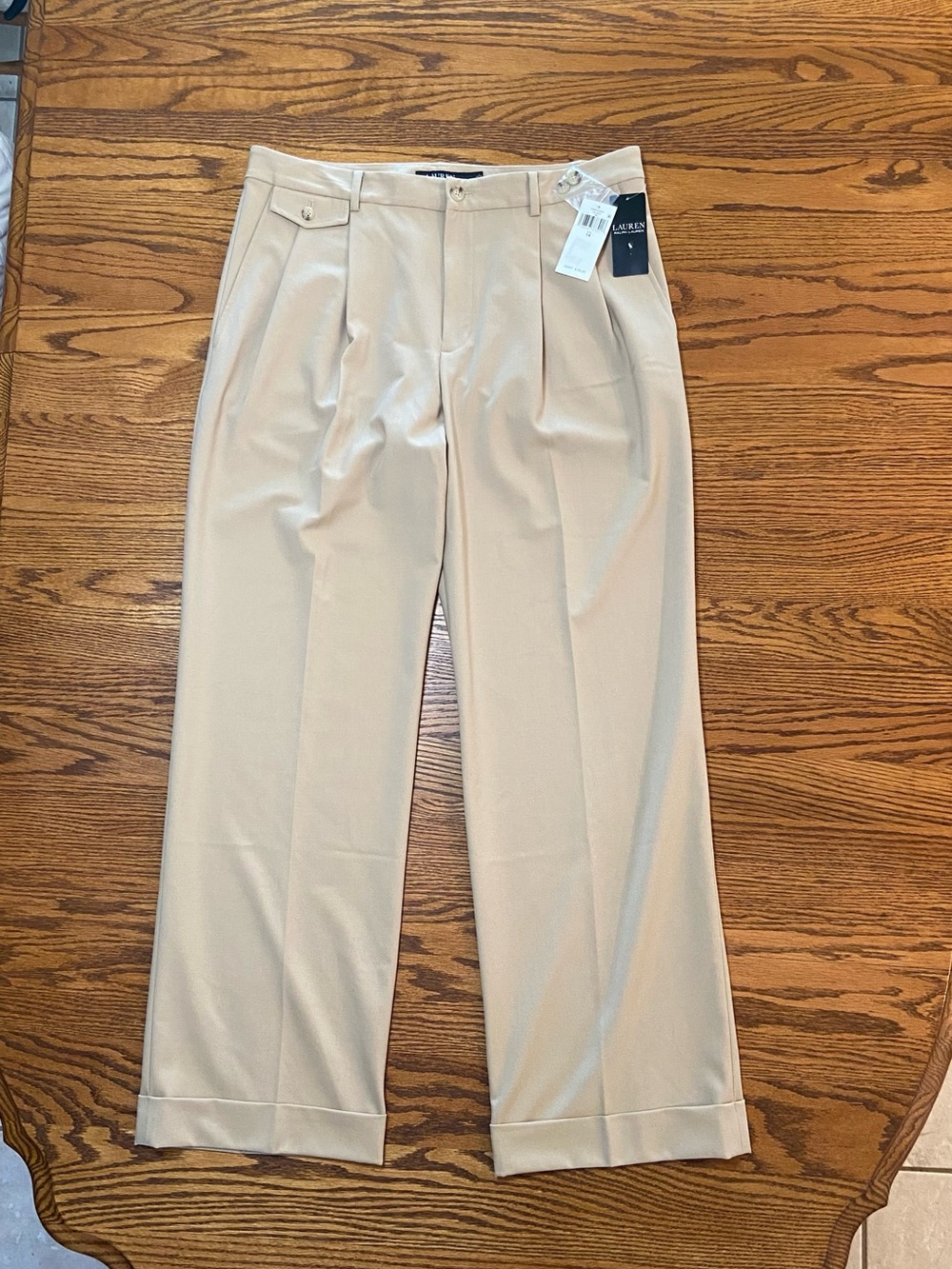 NWT Lauren Ralph Lauren Womens Tan Straight Leg Cuffed Bottom Pants Size 14